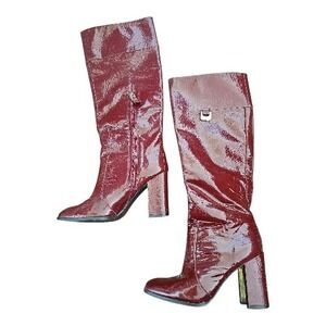 DIANE VON FURSTENBERG Leather Dark Cherry Red Tall Campus Y2K Hees Boots sz 6